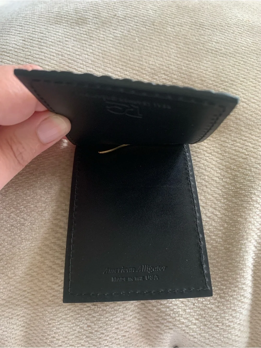 Made in USA Black Matte Genuine Alligator Leather Brass Clip Card Case Exotic